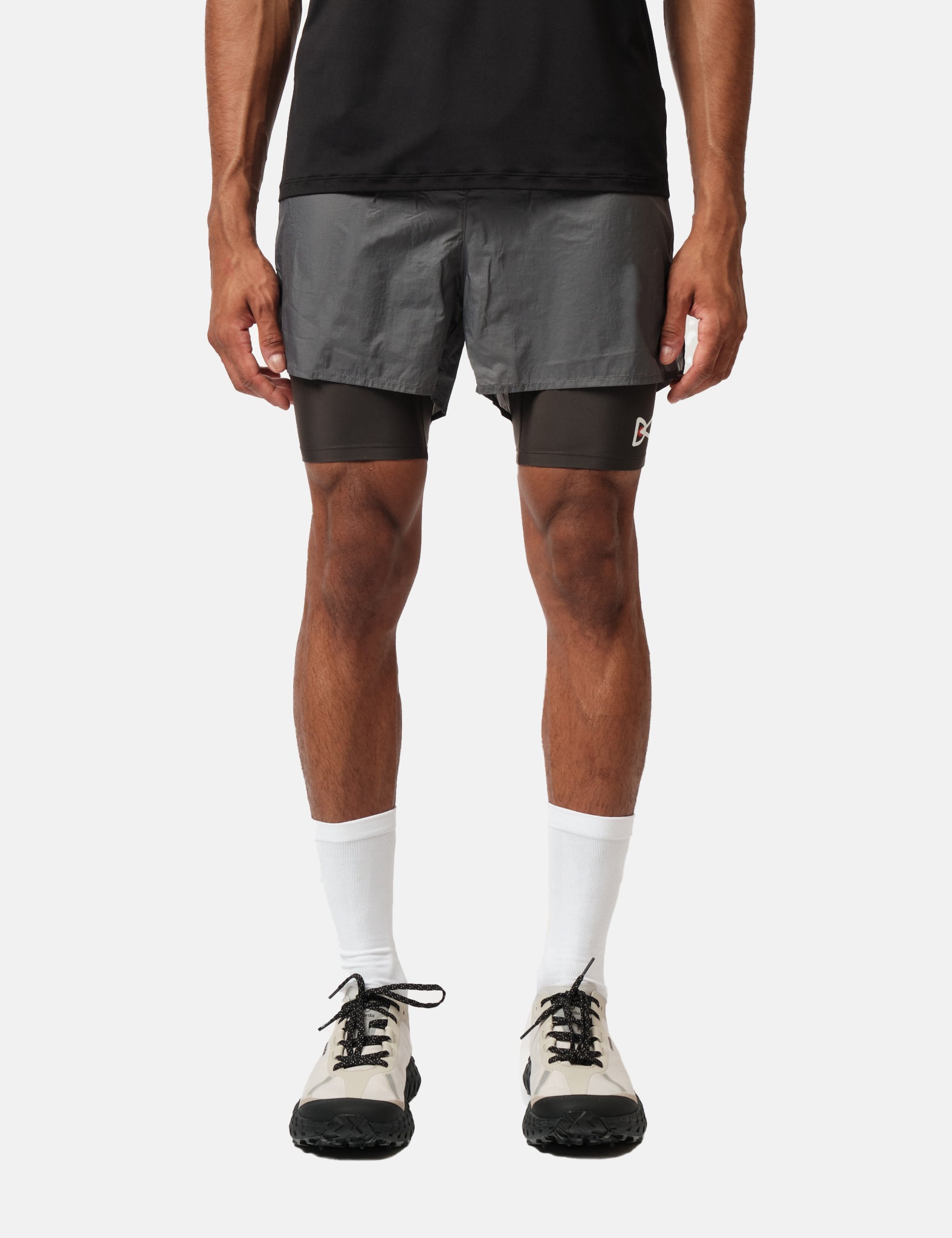 District Vision Ripstop Layered Trail Shorts - Charcoal-Slate Brown