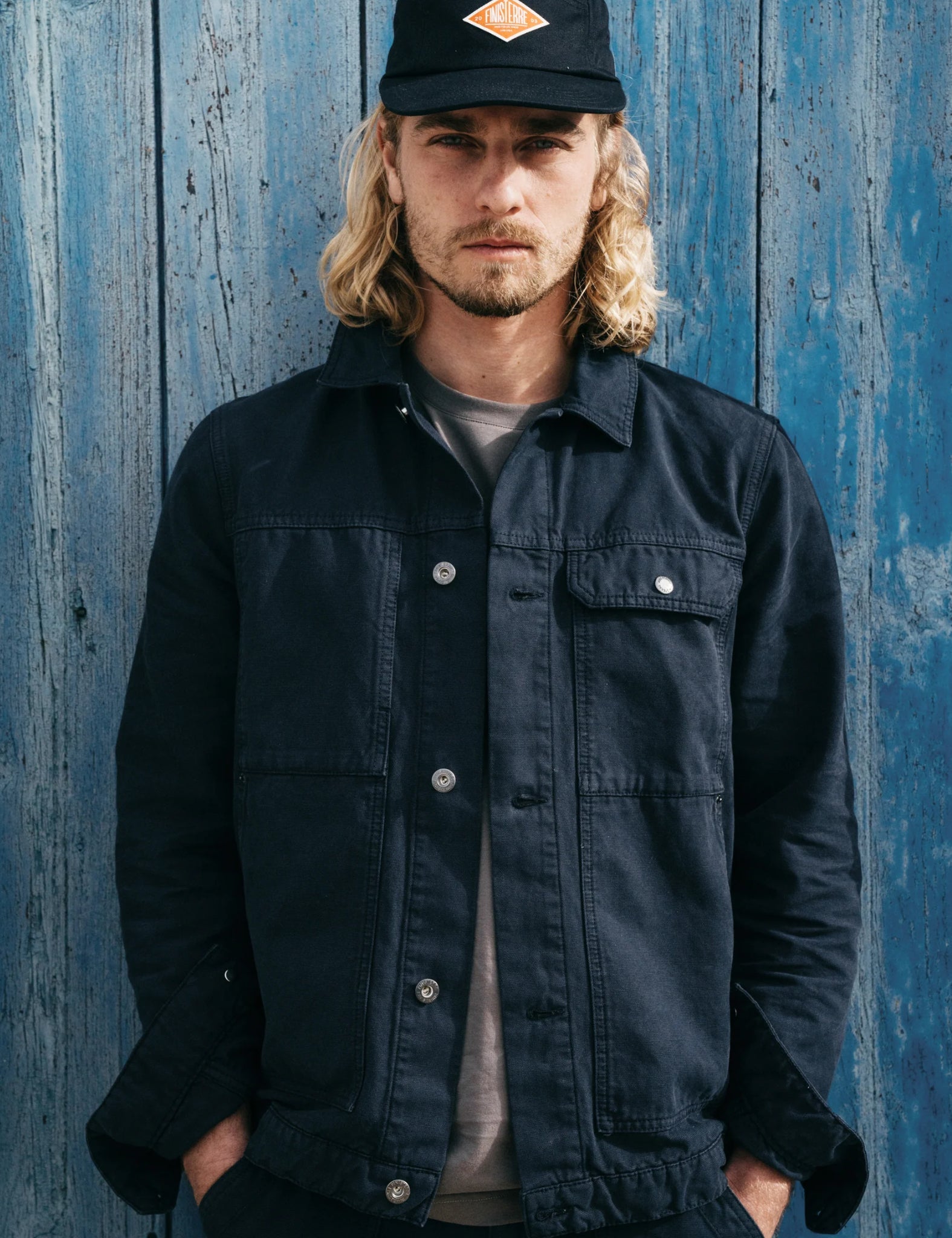 Finisterre Basset Trucker Jacket - Navy Blue