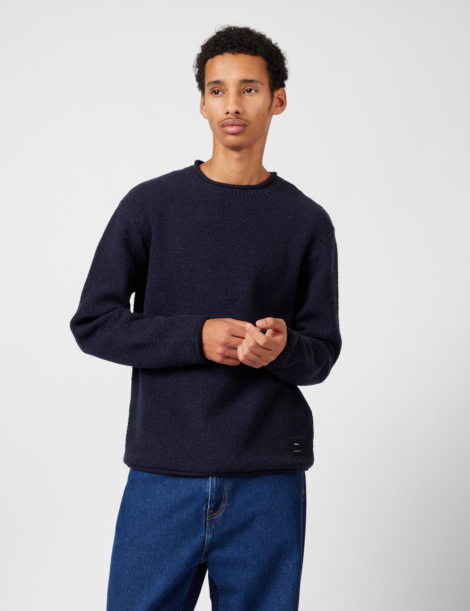 Finisterre Barents Jumper (Wool Mix) - Indigo Blue | Benchmark