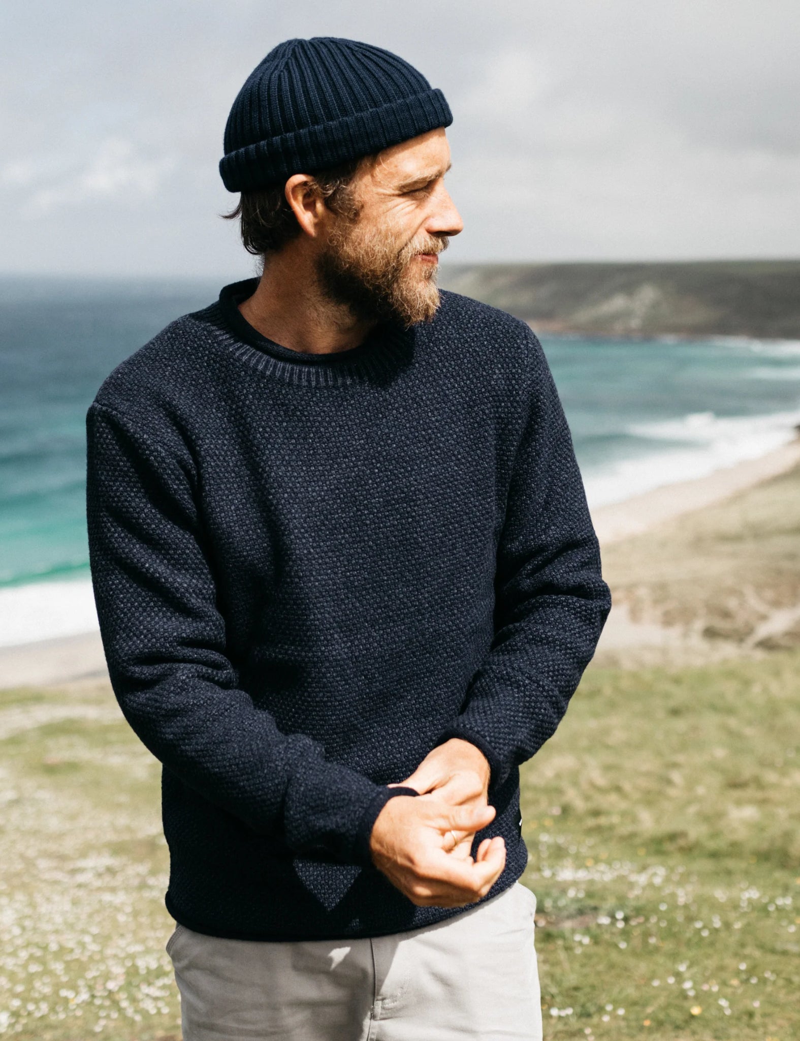 Finisterre Barents Jumper (Wool Mix) - Indigo Blue | Benchmark