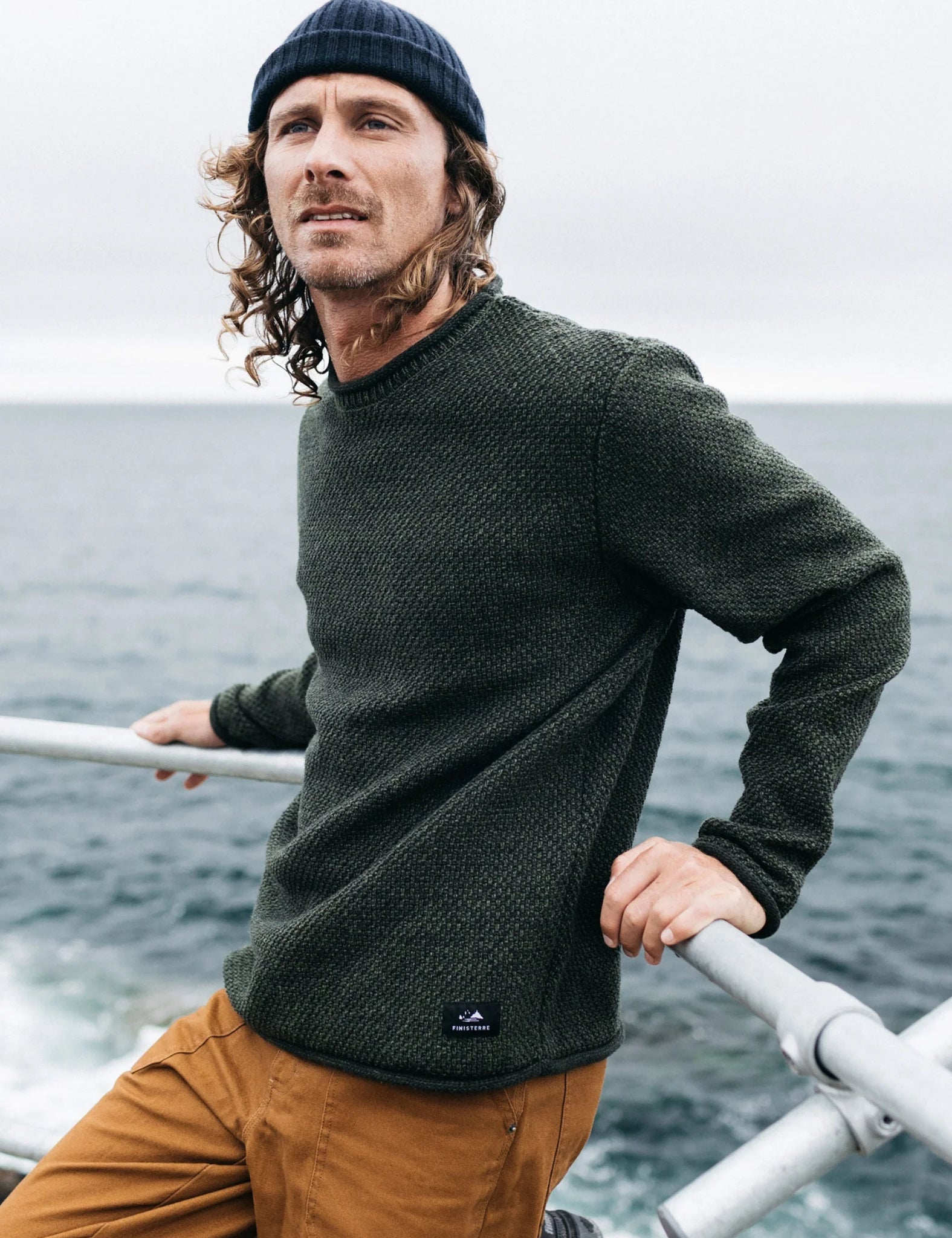 Finisterre Barents Jumper (Wool Mix) - Olive Green