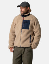 Finisterre Offshore Fleece Full Zip - Natural Sandstone/Navy Blue
