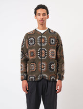 Snow Peak Wool Jacquard Cardigan - Olive Green