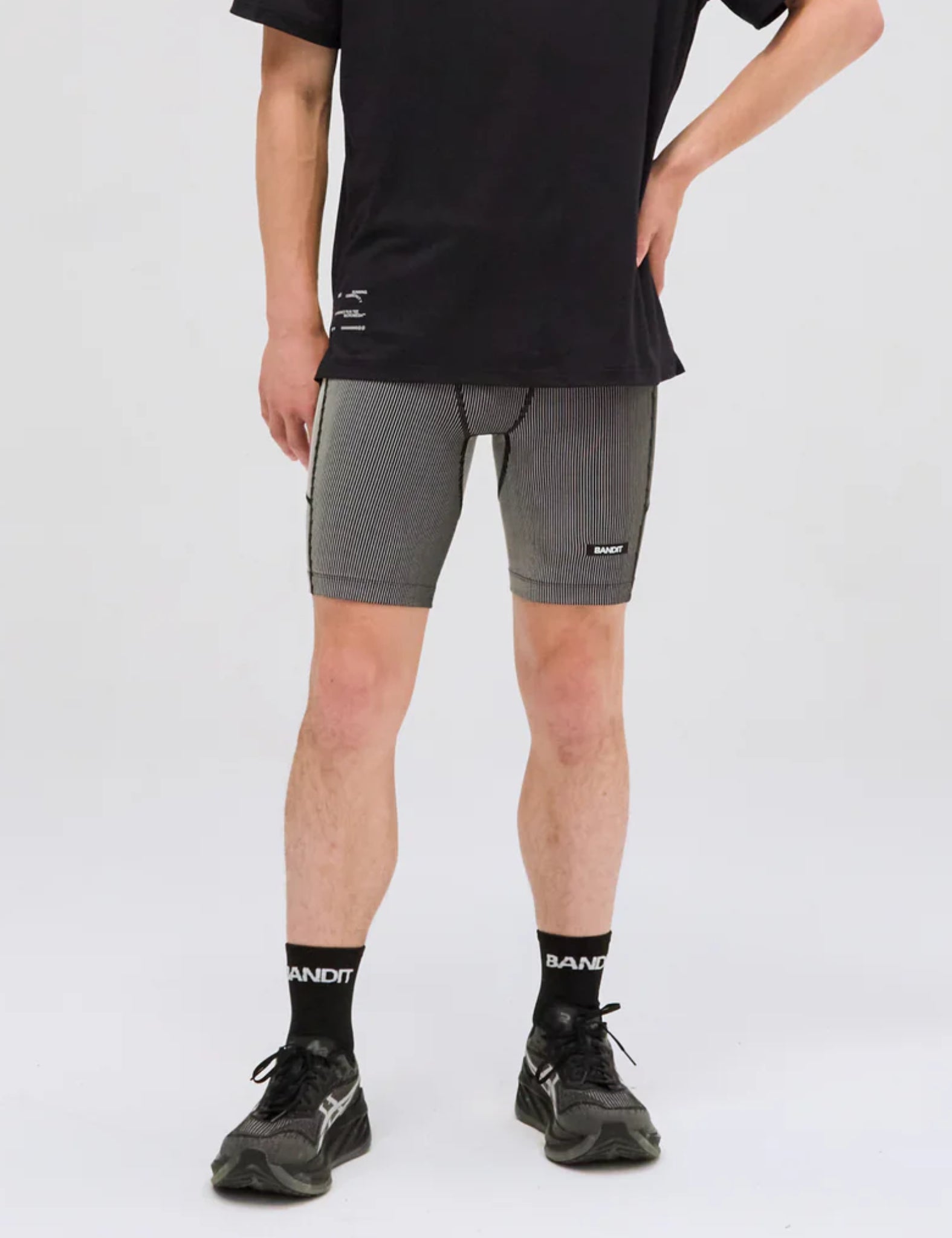 Bandit Striped Cadence 7" Pocket Half Tights - Black with Chalk
