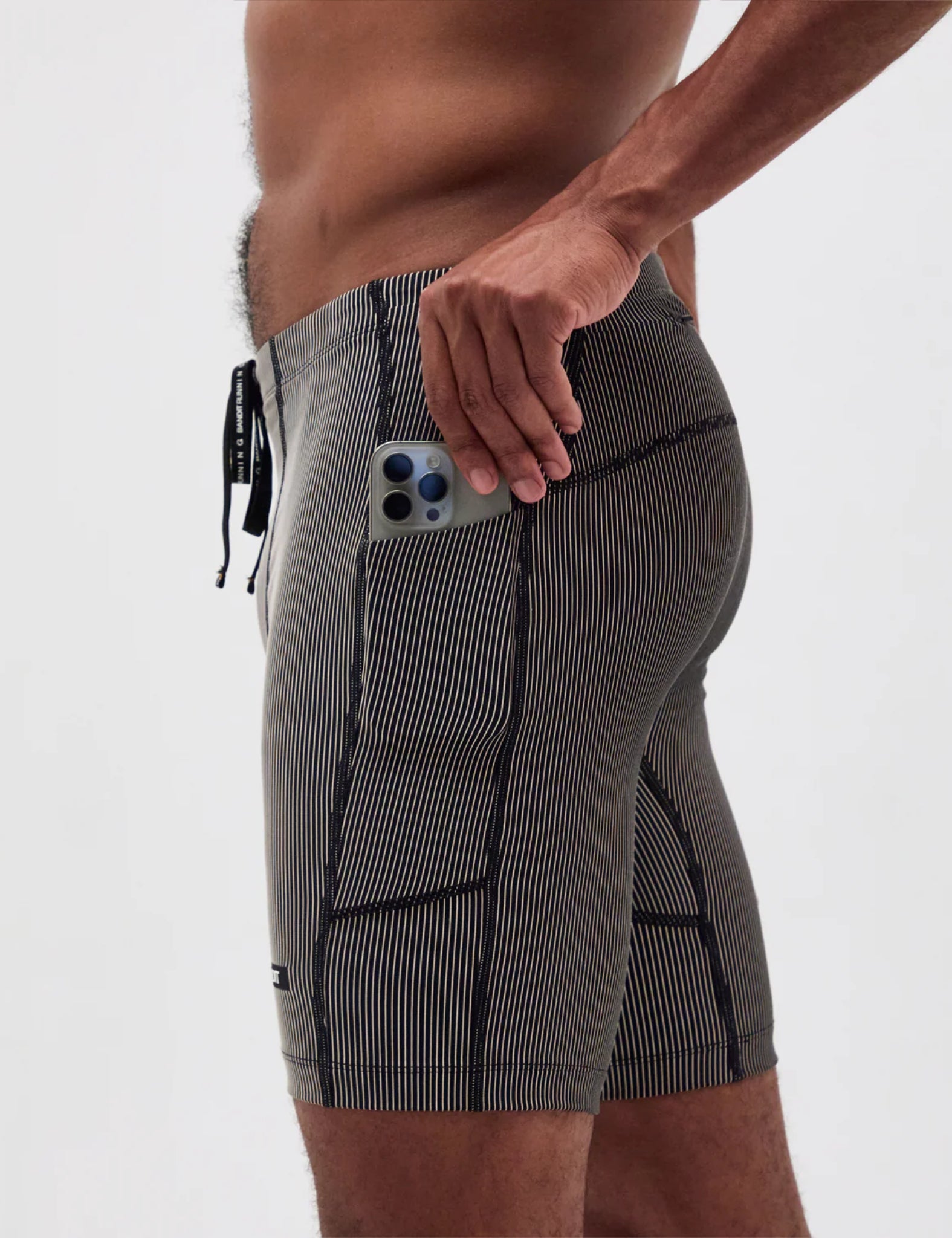 Bandit Striped Cadence 7" Pocket Half Tights - Black with Chalk