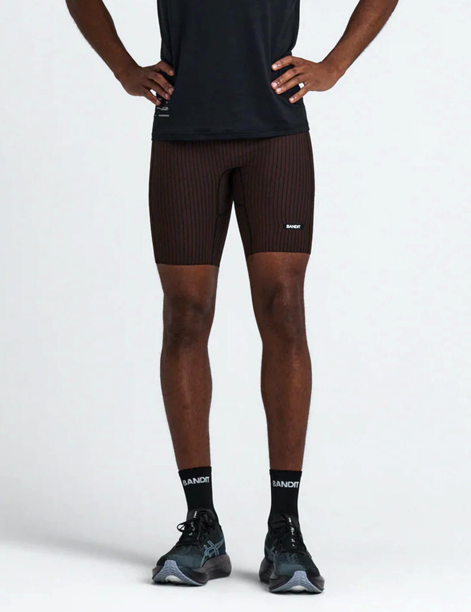 Bandit Men's Striped Cadence™ 7 Pocket Lined Half Tights - Cacao Brown/Black