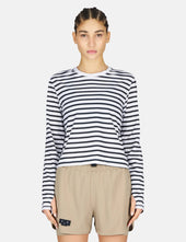 UNNA Womens Striped Long Sleeve T-Shirt- White and Navy