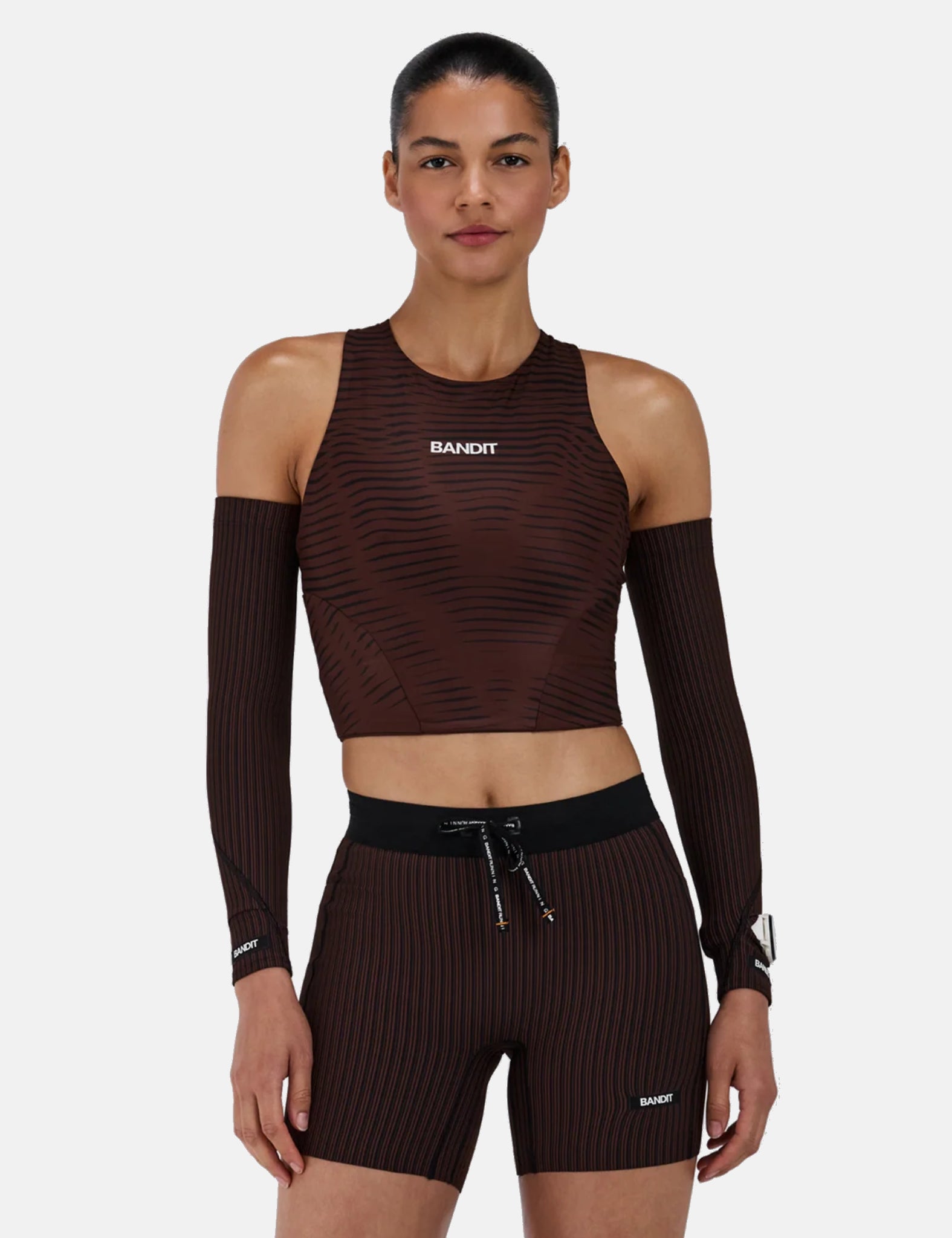 Bandit Women's Stamina Race Crop Top (Organic Stripe) - Cacao Brown