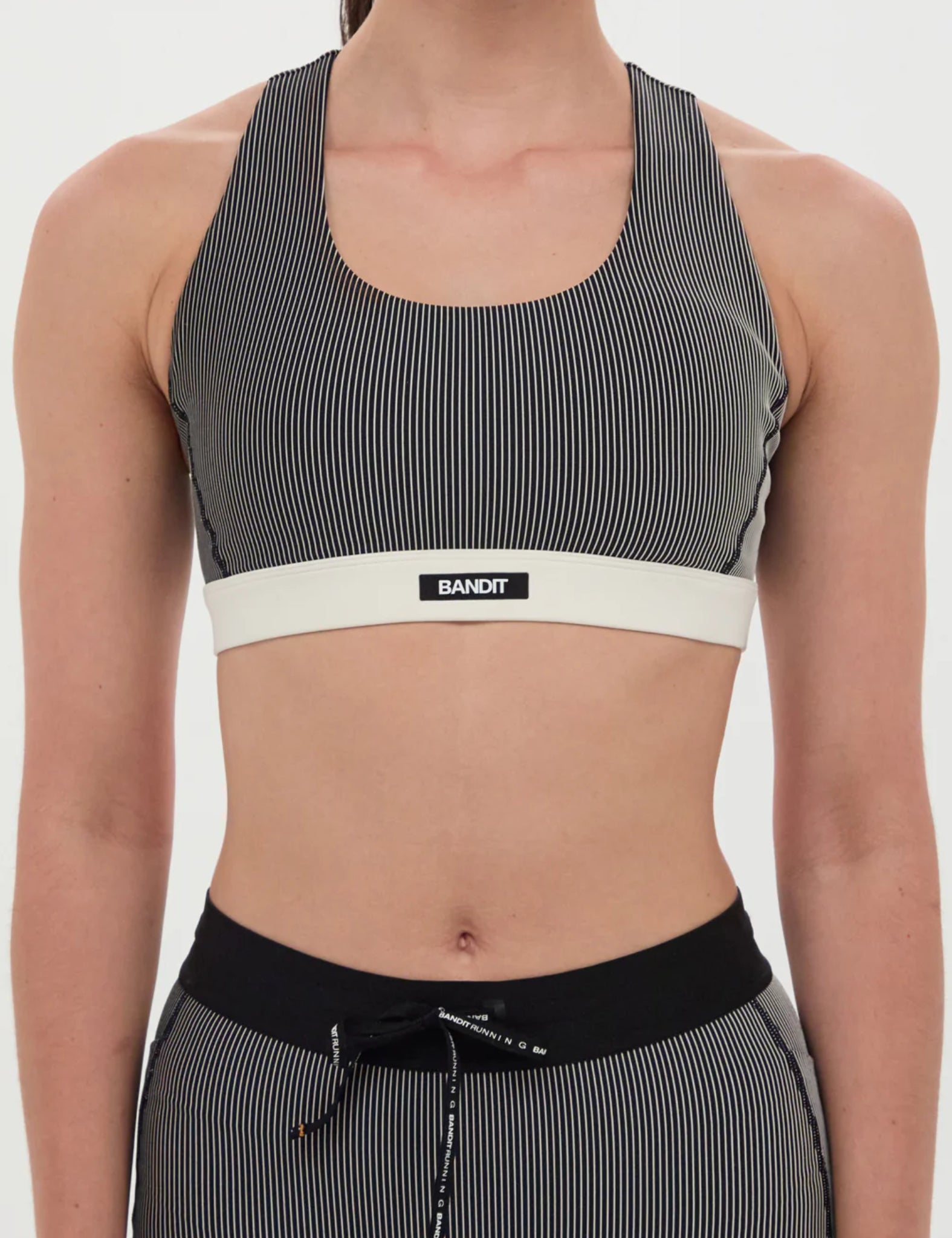 Bandit Women's Striped Cadence Run Bra - Black w/ Chalk