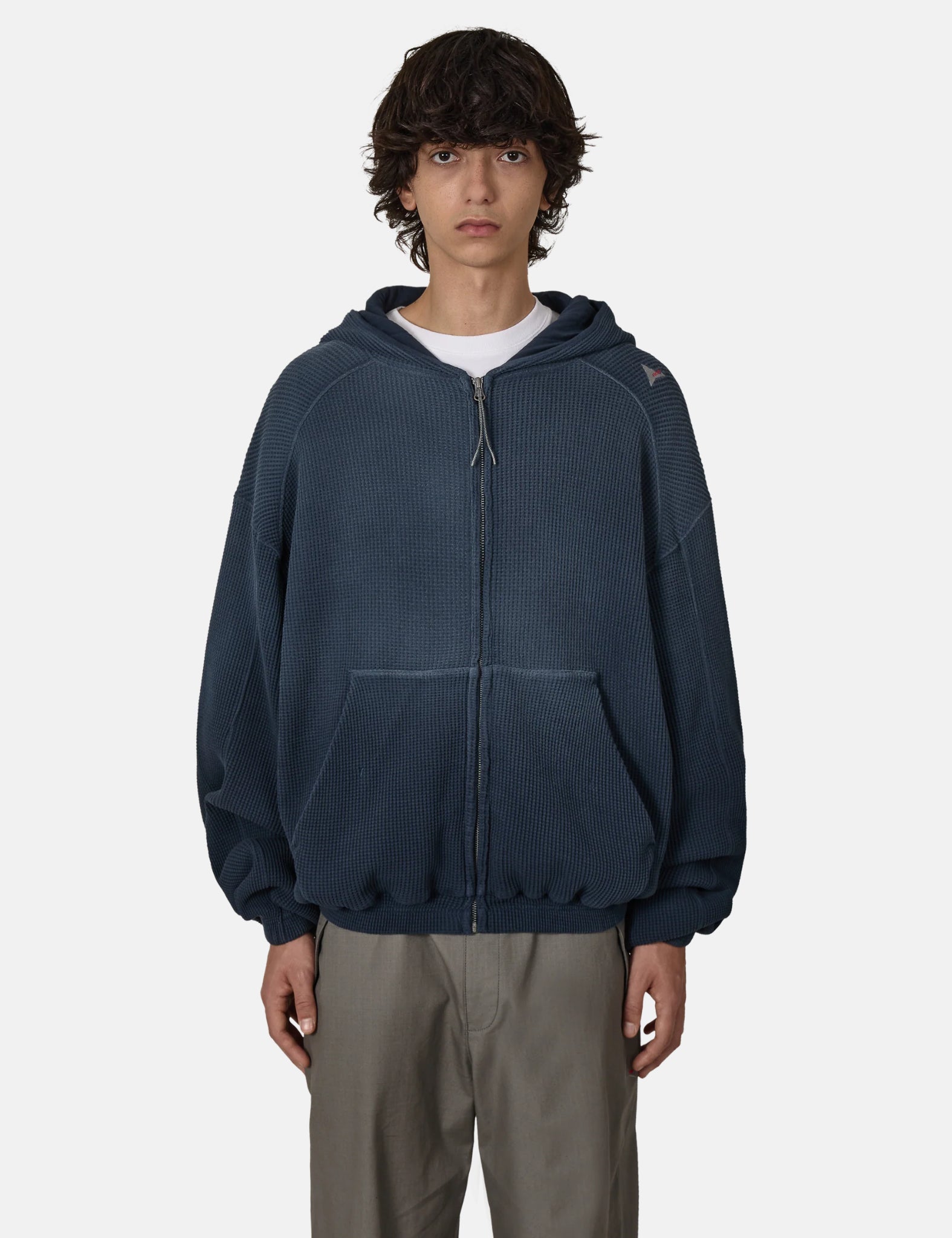 034 Zip ROA Bee Sun Faded Organic Waffle Zip Up Hoodie - Navy Blue | Benchmark