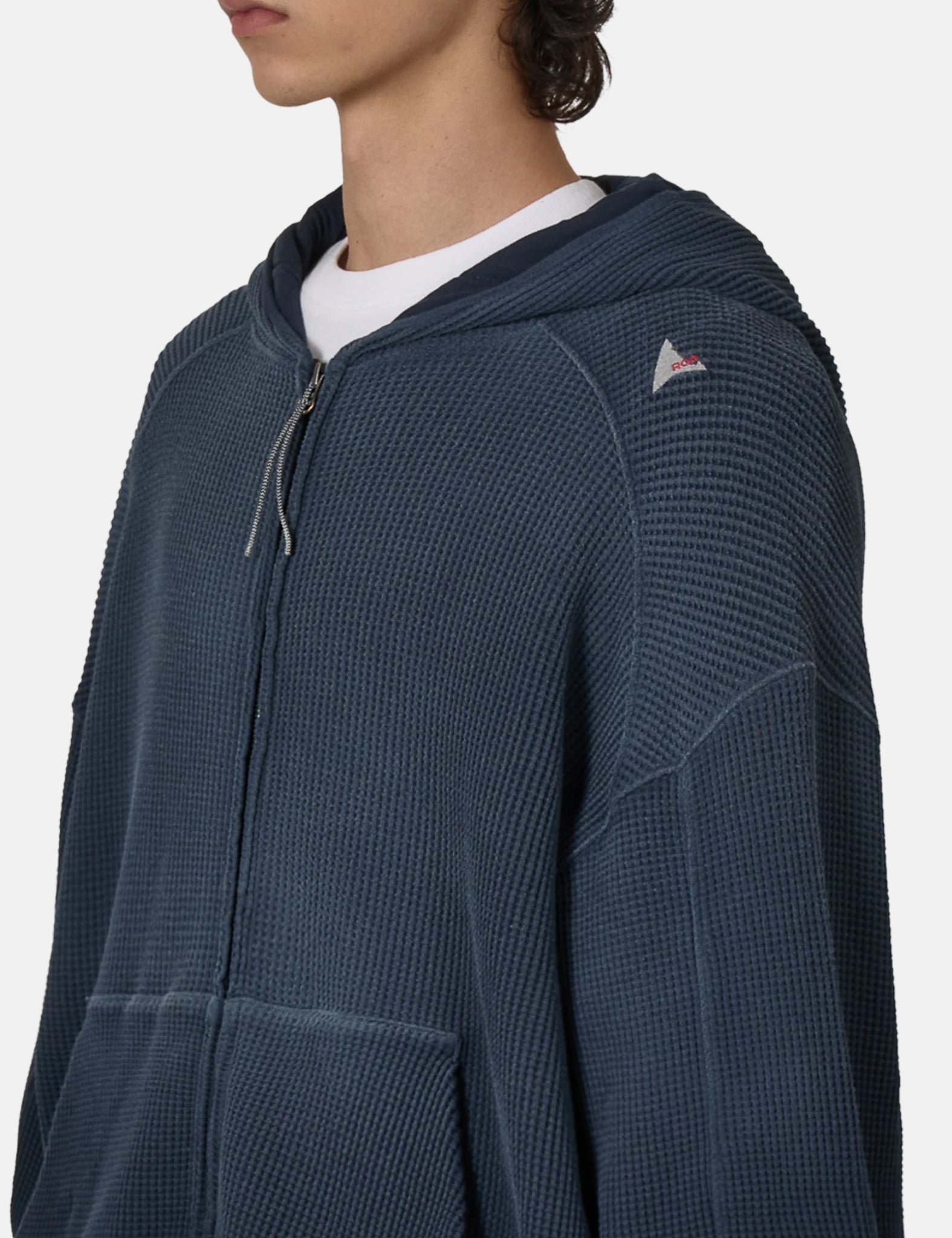 034 Zip ROA Bee Sun Faded Organic Waffle Zip Up Hoodie - Navy Blue | Benchmark