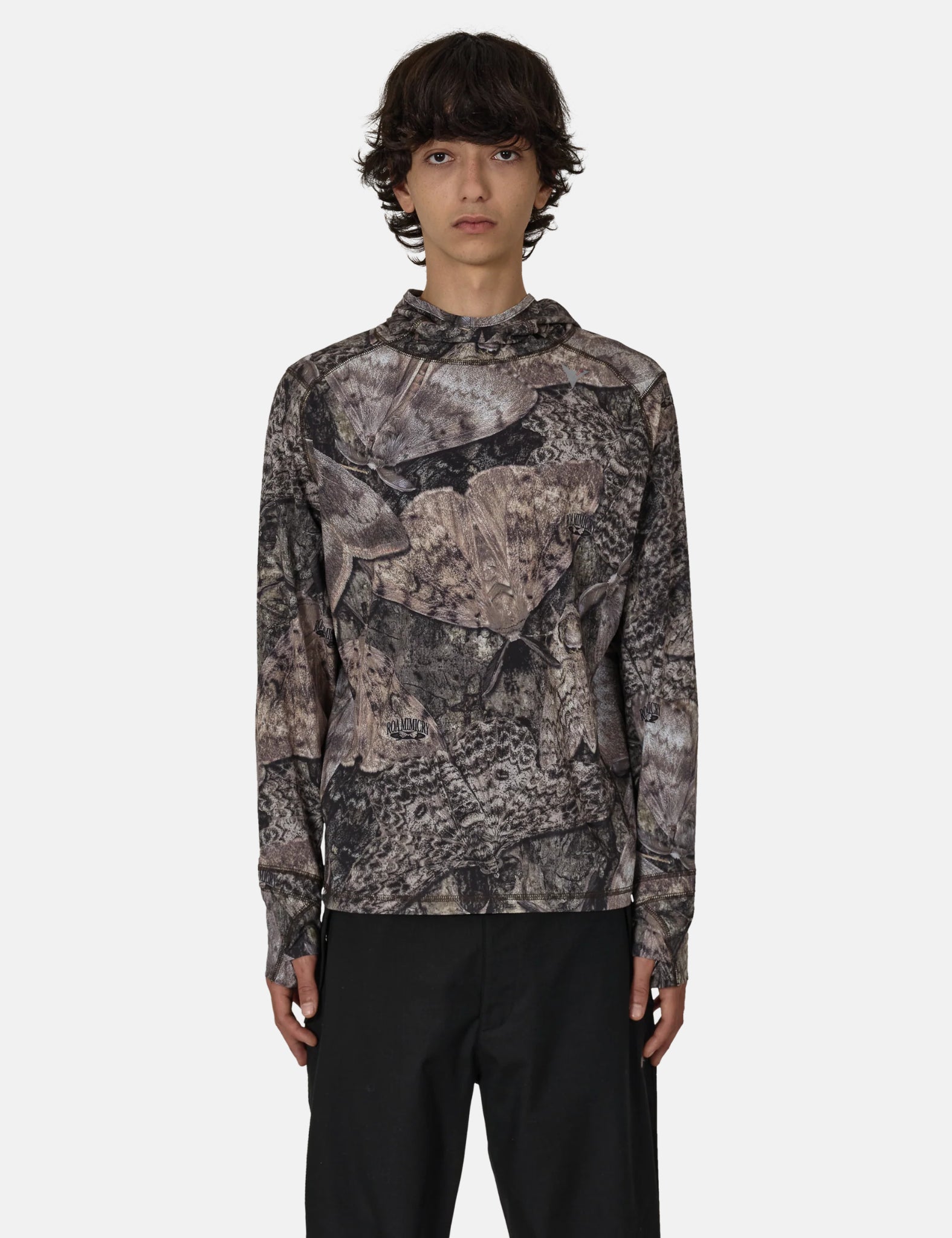 ROA Lio Baselayer Moth Print Long Sleeve Hoodie - Brown — Benchmark