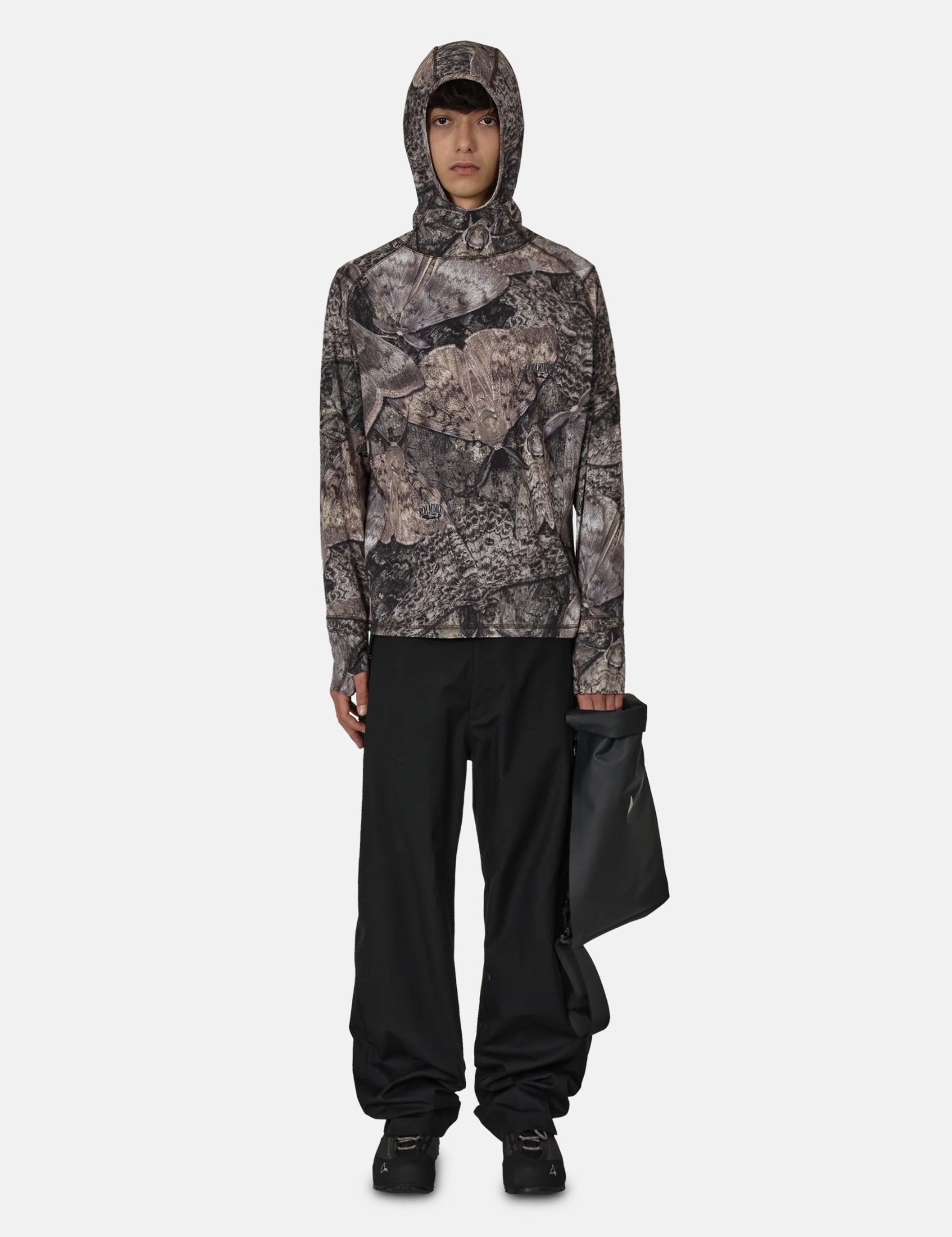 ROA Lio Baselayer Moth Print Long Sleeve Hoodie - Brown — Benchmark
